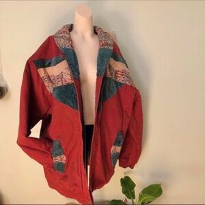 Vintage 80s 90s y2k Tapestry and cord coat